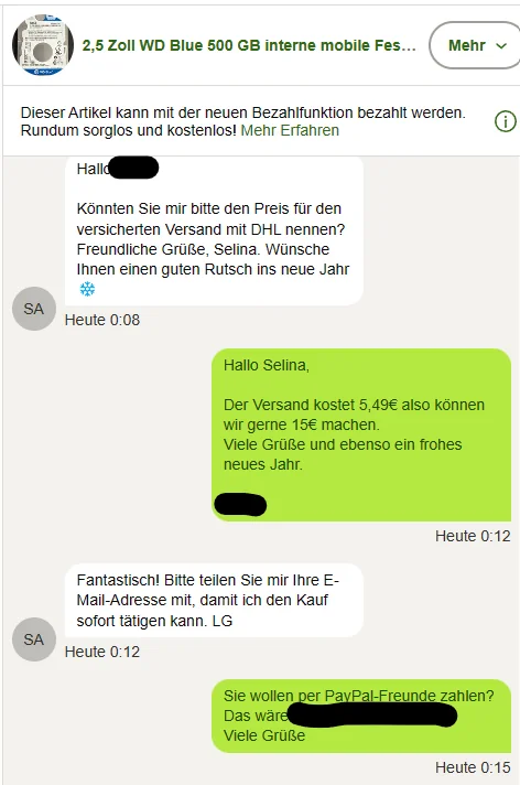 Chatverlauf mit dem Betrüger.