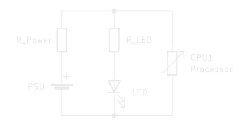 Schaltplan mit der Power LED und einem Mikroprozessor parallel zur Spannungsquelle